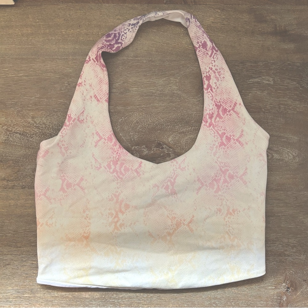 Spiritual Gangster crop top, size small, ombré pink snake print.